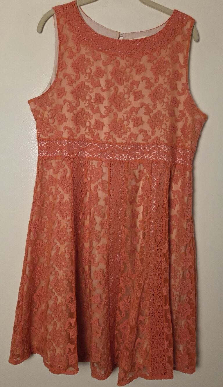 Sundance Catalog Lace Dress Size 14 Floral Coral Pink Prarie Fit Flare Romantic